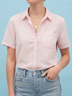 Pink Linen Blend Short Sleeve Button-Down Shirt